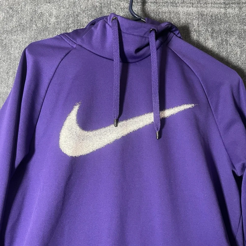 Nike Dri-Fit Hoodie Mens Medium Purple Big Chenille Swoosh Pullover Sweatshirt